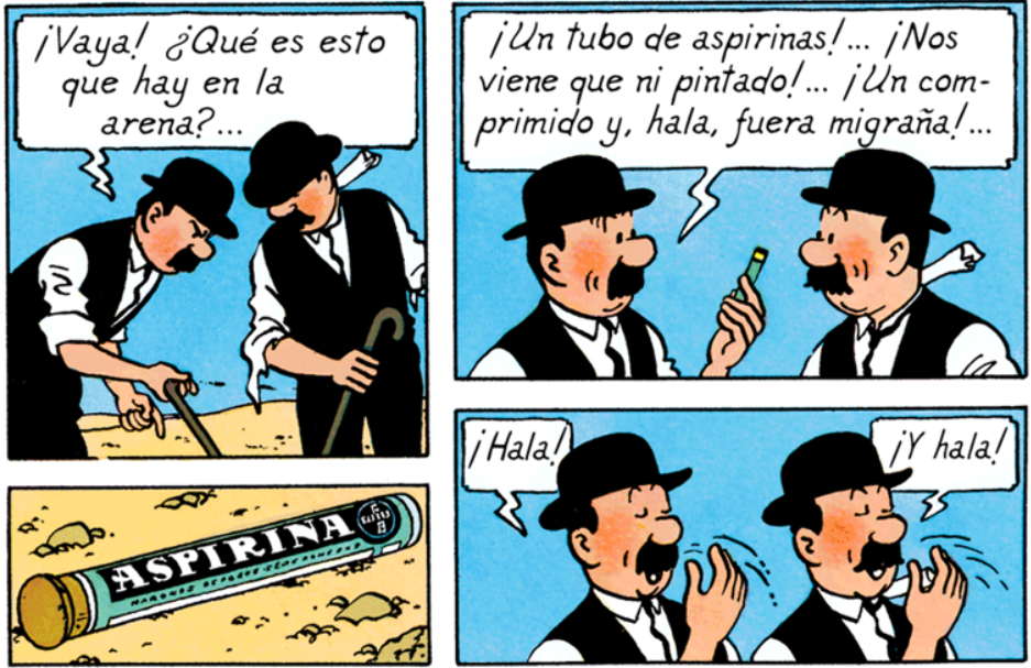 Les Dupondt aspirine dans Tintin au pays de l'or noir